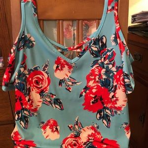 Tickled Teal cold shoulder floral shirt